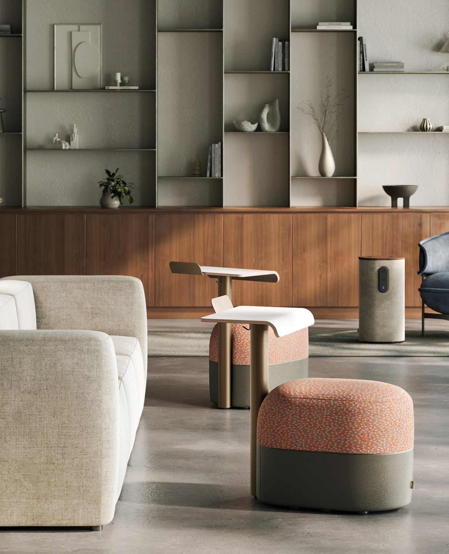Modo Pouf with Laptop Table - with Soft Floor Casters
