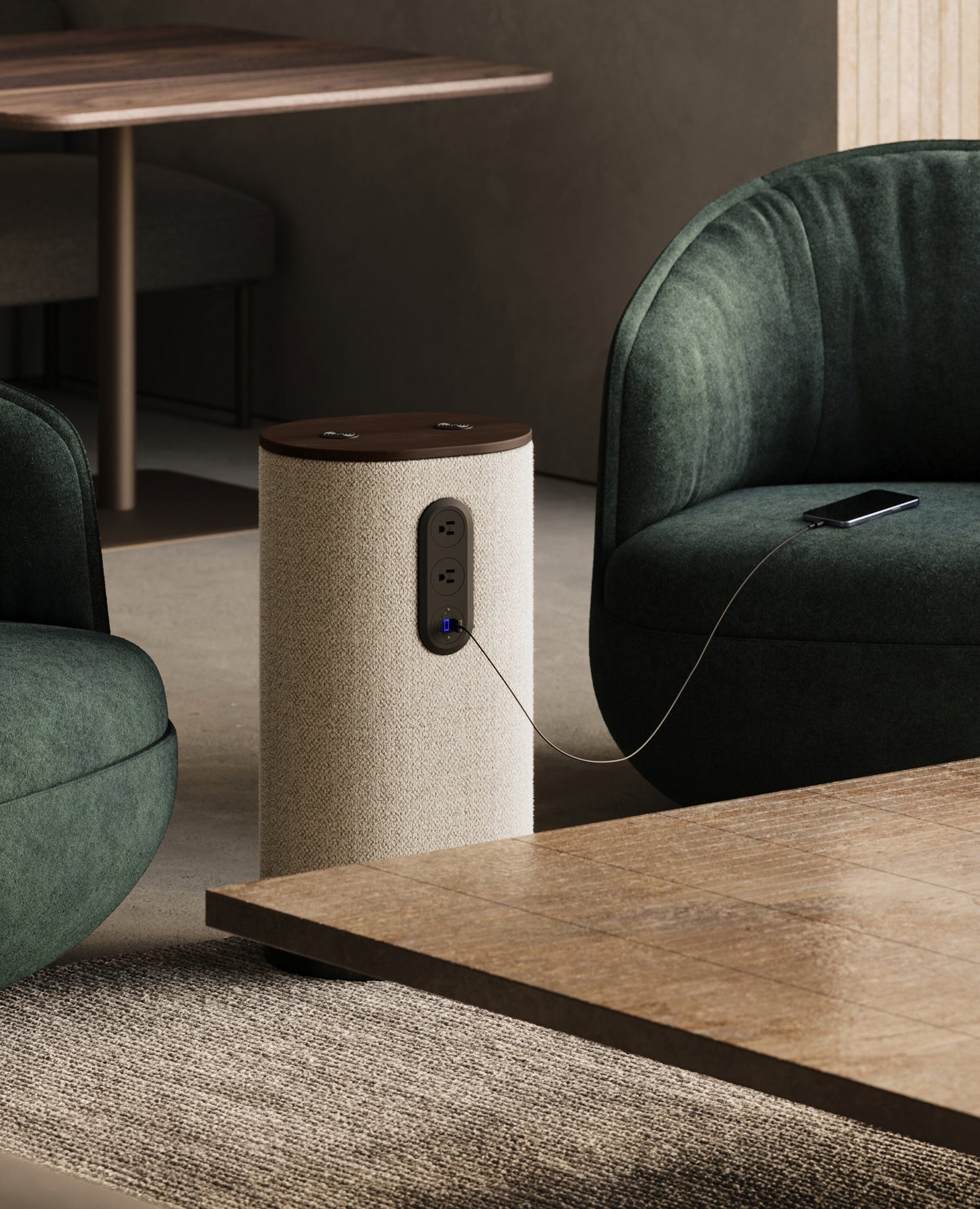 Silo Power, 24" Height, Single Side Access, Wireless Charging Top - Floor Access Base