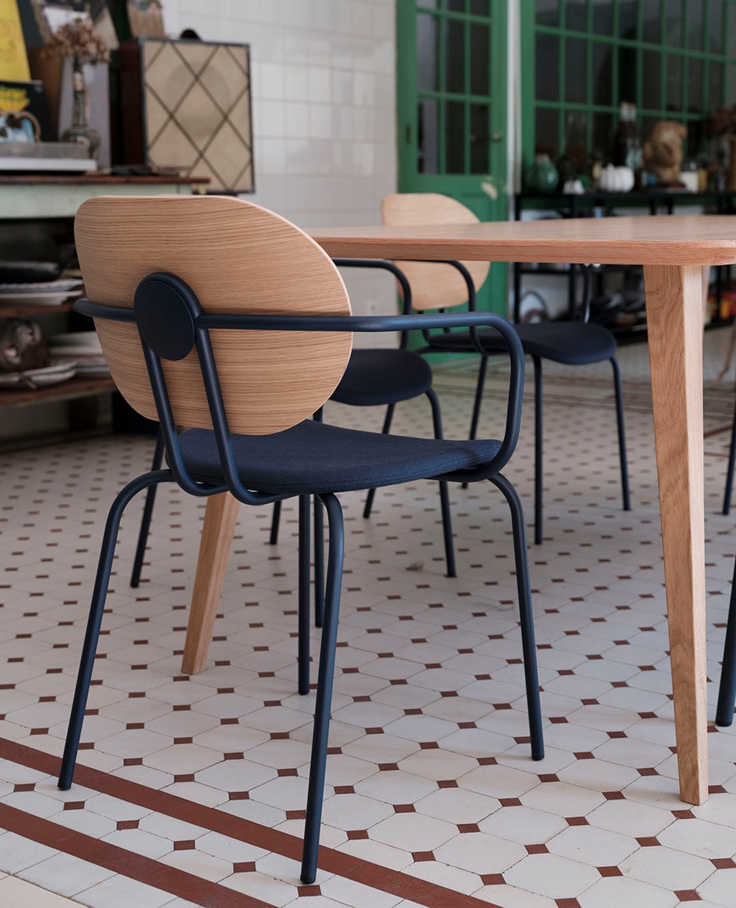 Hari Chair, Wood Back, Upholstered Seat - with Arms