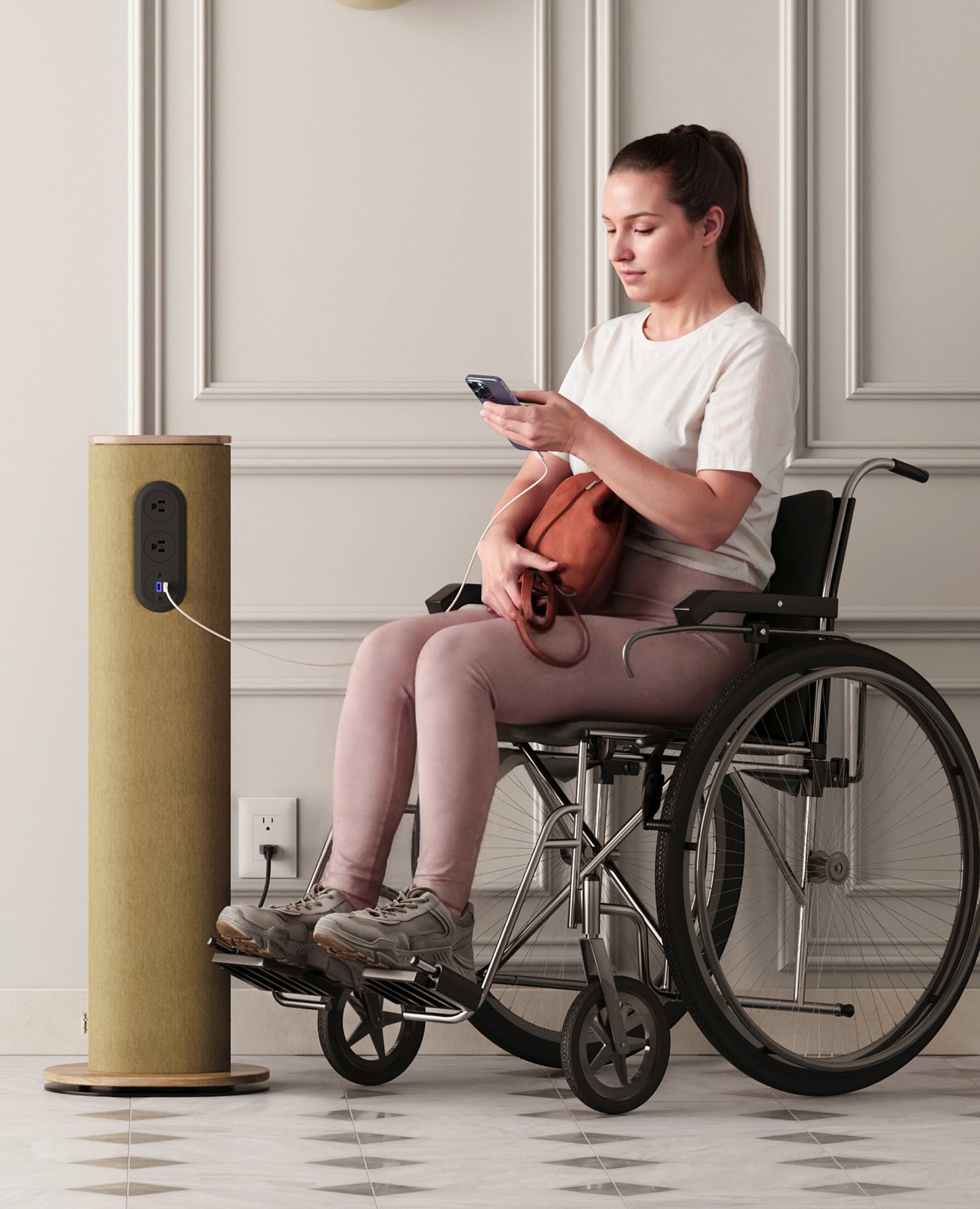 Silo Power, 36" Height, Single Side Access, Wireless Charging Top - Cord Wrap Base